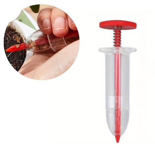 Semanator de seminte in forma de seringa, Zola, din plastic, 10x3 cm, transparent/rosu Semanator de seminte in forma de seringa, Zola, din plastic, 10x3 cm, transparent/rosu